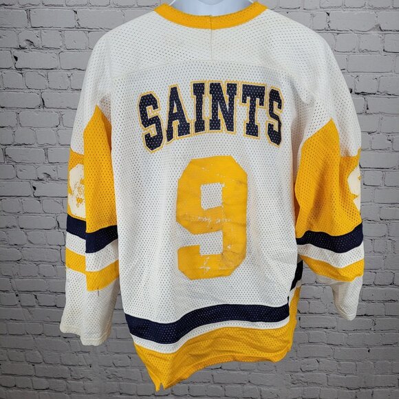 Oshawa Saints Dwyer #9 White Yellow Navy Long Sleeve Hockey Jersey XXL - Picture 2 of 13